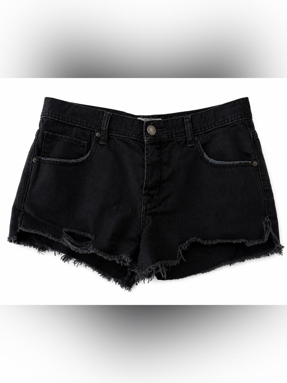 Free People Black Distressed Denim Cutoff Shorts Size 30